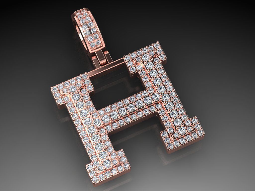 Diamond Alphabet Pendant Letter H 3D print model_15