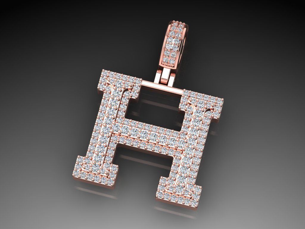 Diamond Alphabet Pendant Letter H 3D print model_4