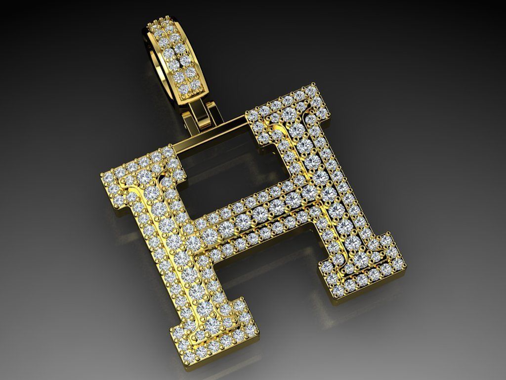 Diamond Alphabet Pendant Letter H 3D print model_16
