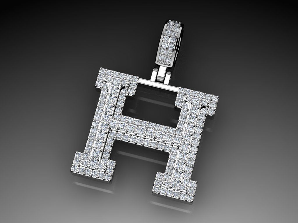 Diamond Alphabet Pendant Letter H 3D print model_10