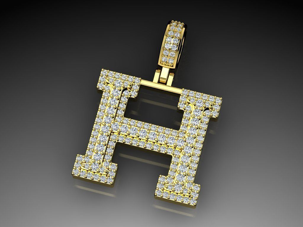 Diamond Alphabet Pendant Letter H 3D print model_8