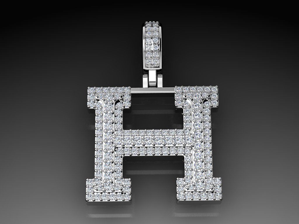 Diamond Alphabet Pendant Letter H 3D print model_11