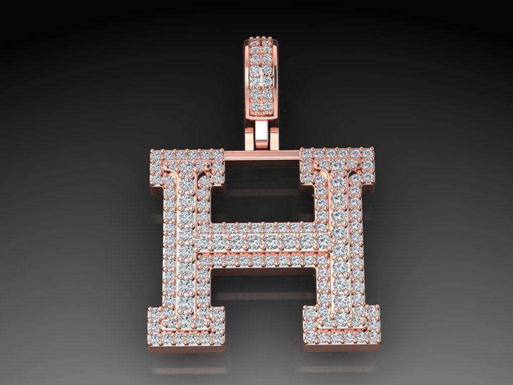 Diamond Alphabet Pendant Letter H 3D print model_7