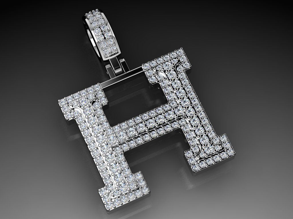 Diamond Alphabet Pendant Letter H 3D print model_3