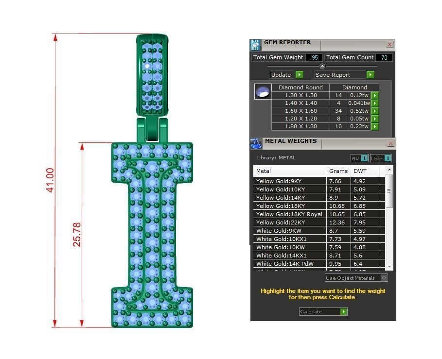 Diamond Alphabet Pendant Letter I 3D print model_9
