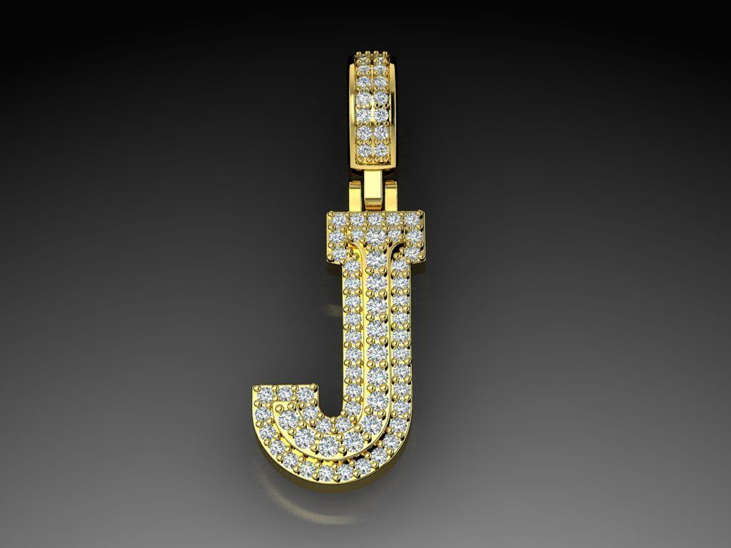 Diamond Alphabet Pendant Letter J 3D print model_10
