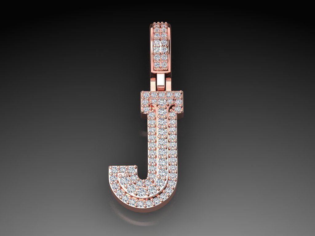 Diamond Alphabet Pendant Letter J 3D print model_4