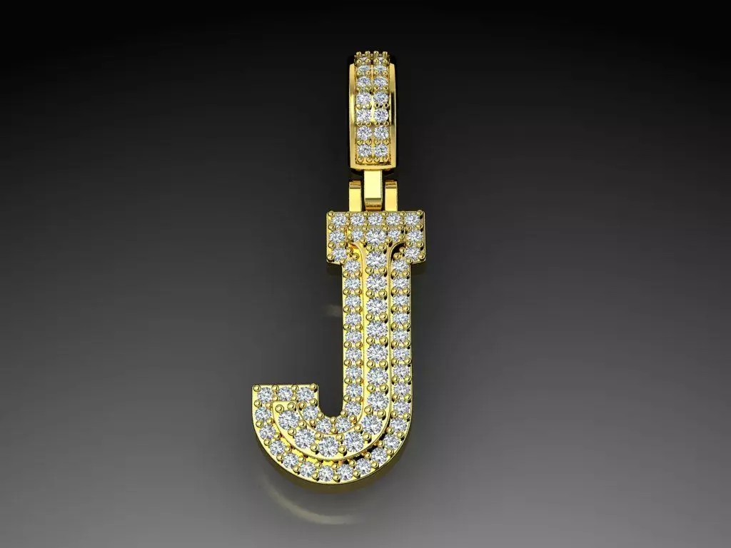 Diamond Alphabet Pendant Letter J 3D print model_0