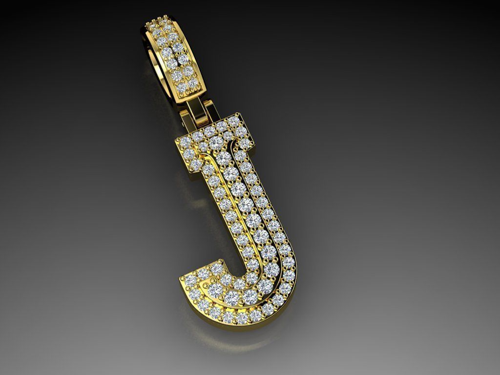 Diamond Alphabet Pendant Letter J 3D print model_1