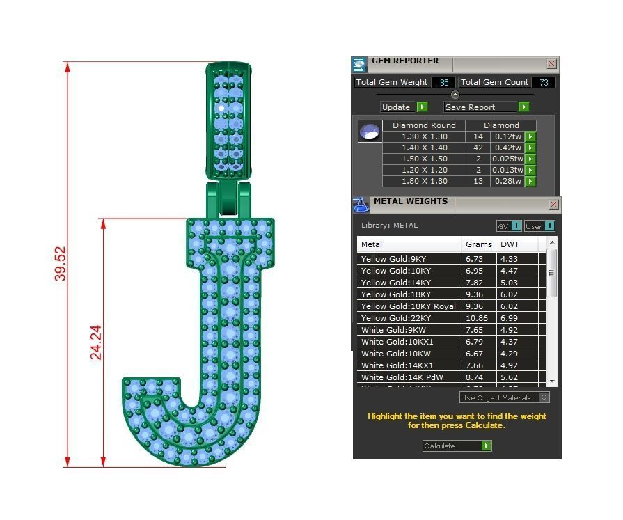 Diamond Alphabet Pendant Letter J 3D print model_19