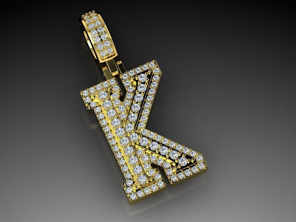 Diamond Alphabet Pendant Letter K 3D print model_14
