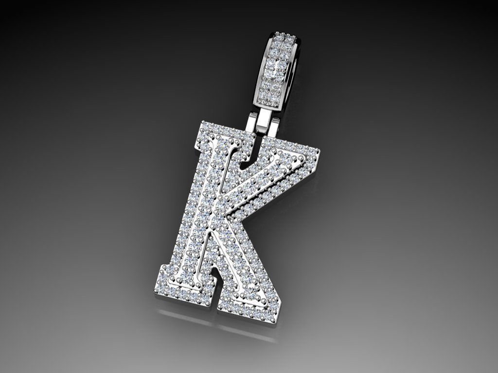 Diamond Alphabet Pendant Letter K 3D print model_16