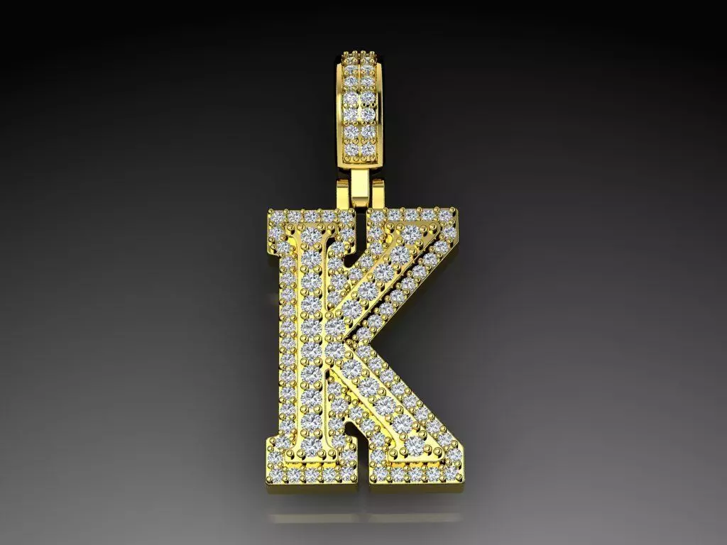 Diamond Alphabet Pendant Letter K 3D print model_0