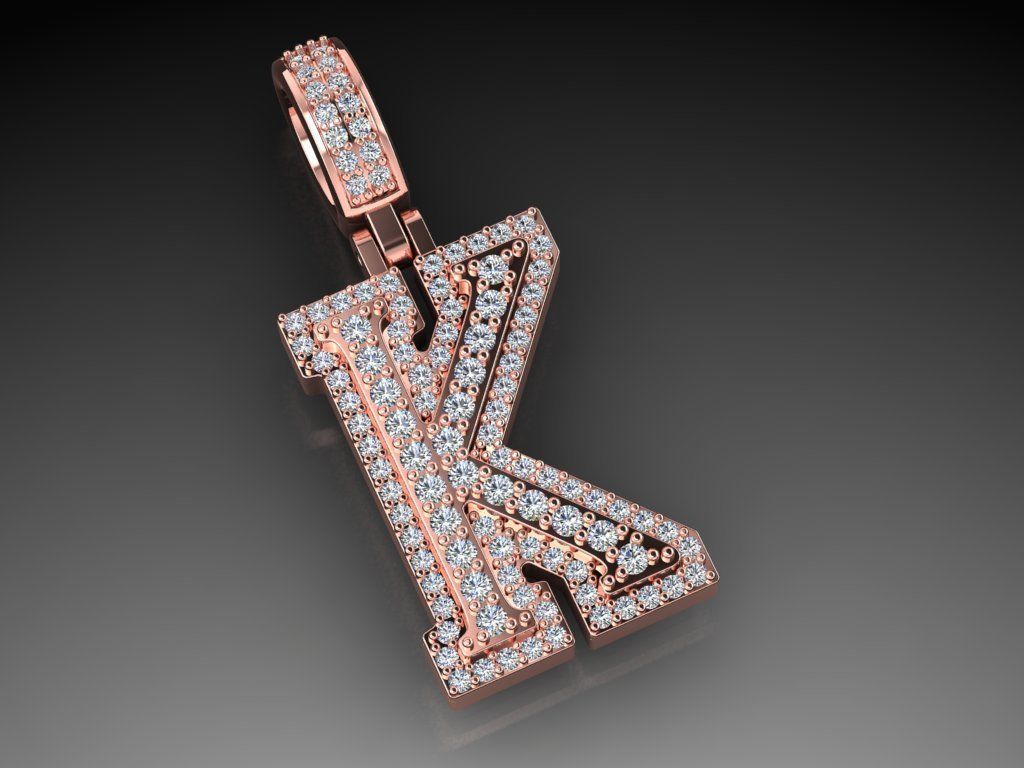 Diamond Alphabet Pendant Letter K 3D print model_10