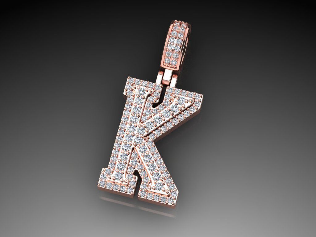 Diamond Alphabet Pendant Letter K 3D print model_12