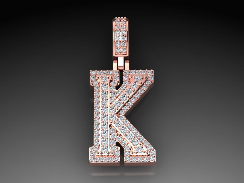 Diamond Alphabet Pendant Letter K 3D print model_5