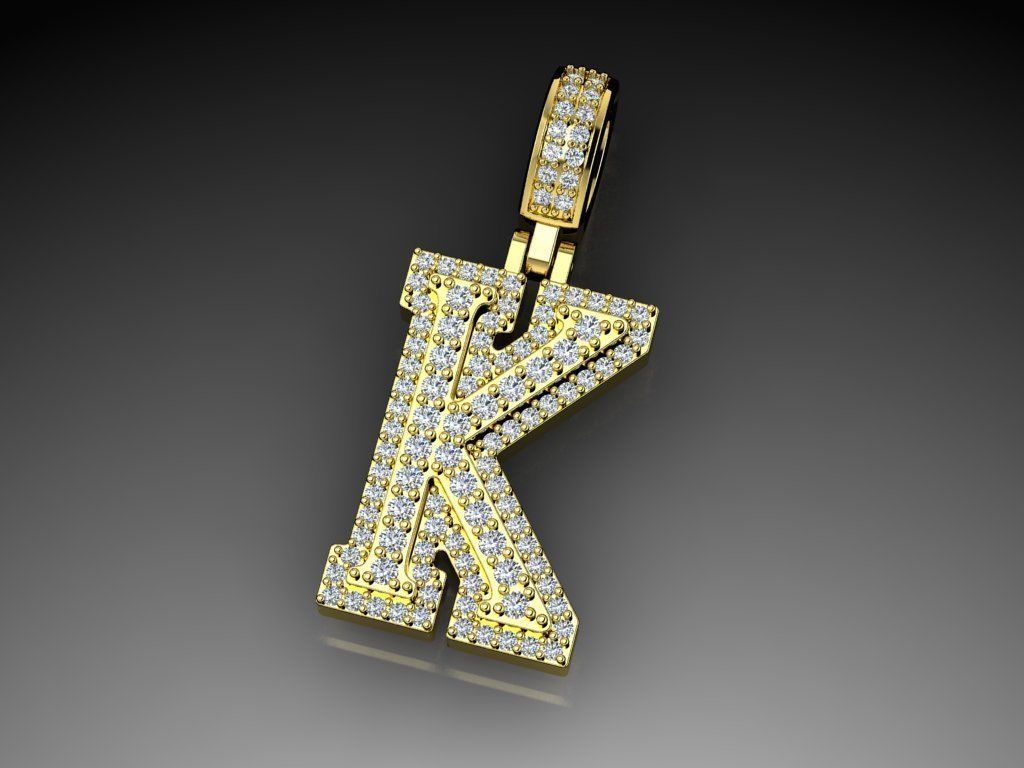 Diamond Alphabet Pendant Letter K 3D print model_4