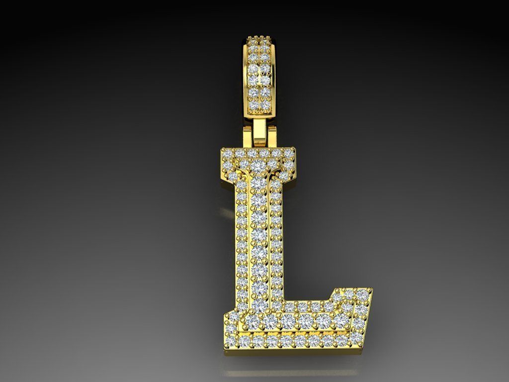Diamond Alphabet Pendant Letter L 3D print model_14