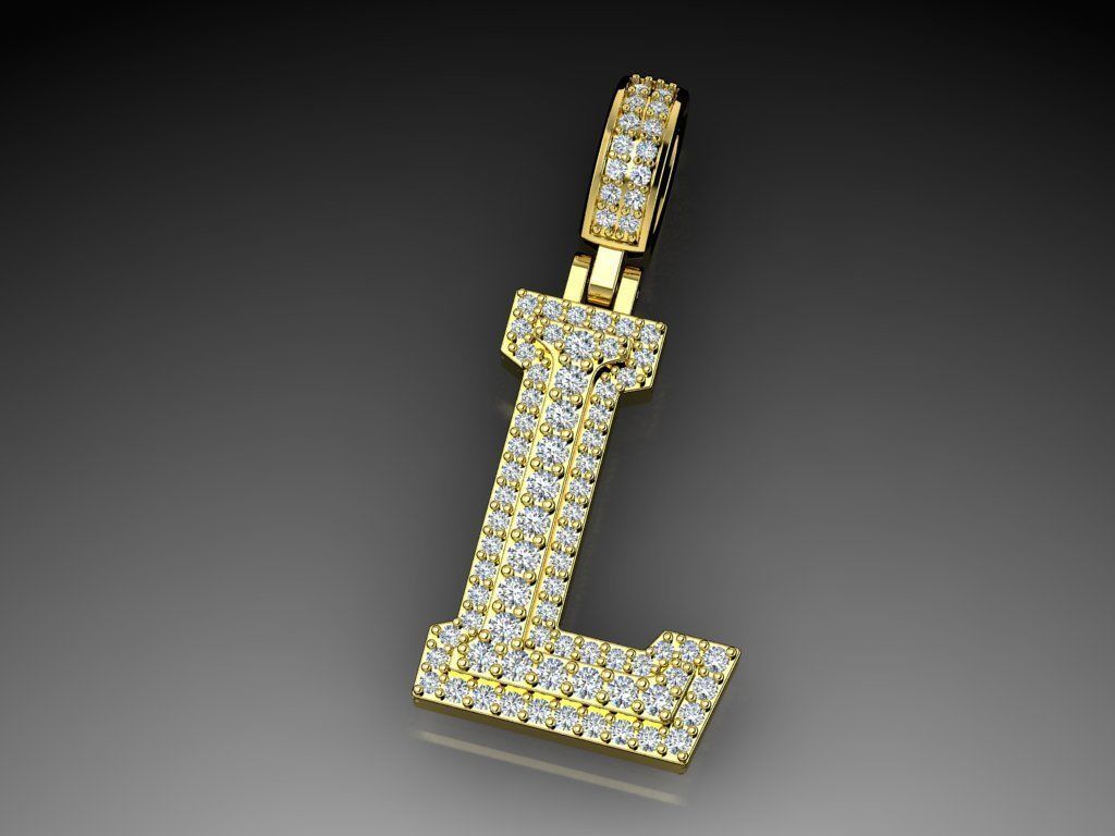 Diamond Alphabet Pendant Letter L 3D print model_11