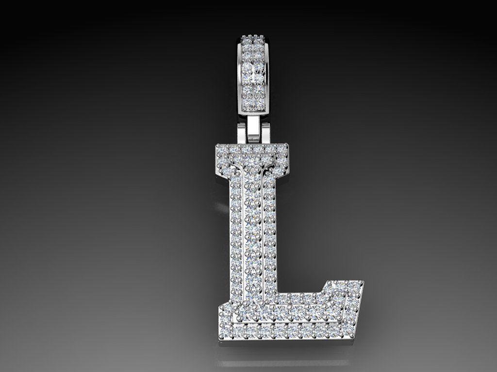 Diamond Alphabet Pendant Letter L 3D print model_10