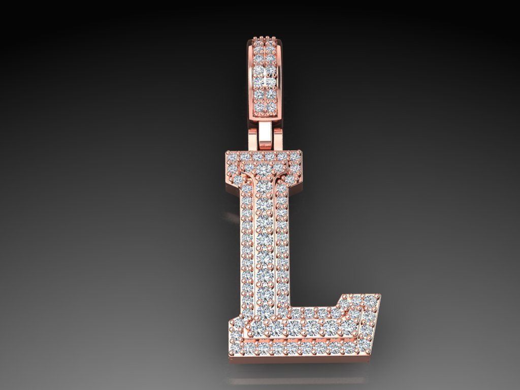 Diamond Alphabet Pendant Letter L 3D print model_4