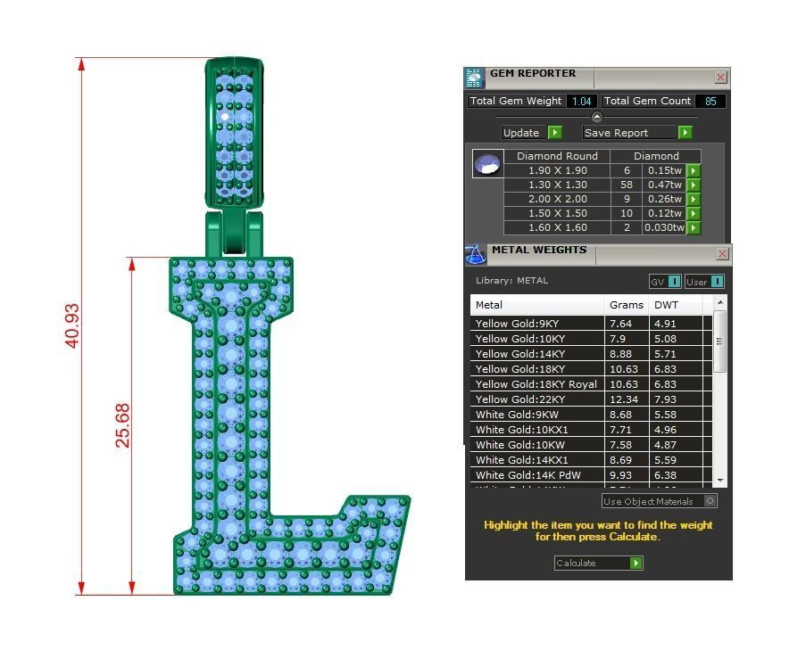 Diamond Alphabet Pendant Letter L 3D print model_19