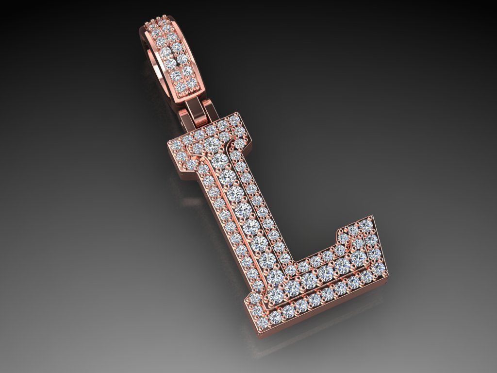 Diamond Alphabet Pendant Letter L 3D print model_15