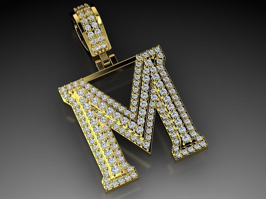 Diamond Alphabet Pendant Letter M 3D print model_1