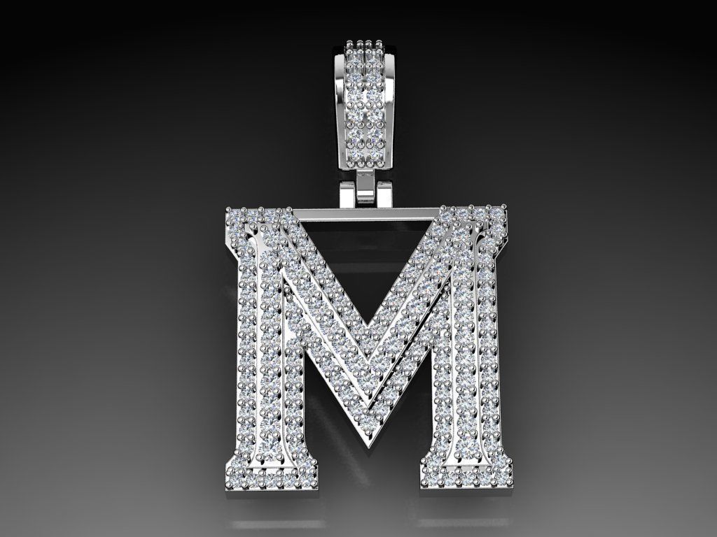 Diamond Alphabet Pendant Letter M 3D print model_18