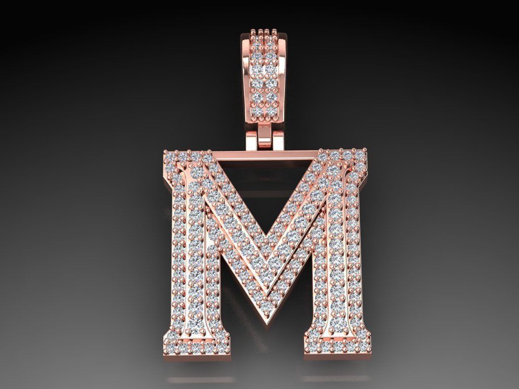 Diamond Alphabet Pendant Letter M 3D print model_11