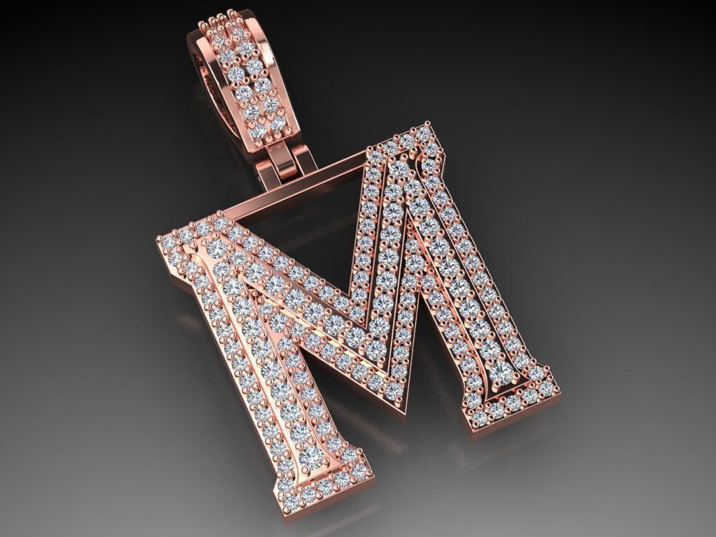 Diamond Alphabet Pendant Letter M 3D print model_12