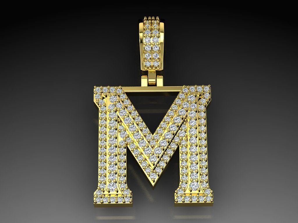 Diamond Alphabet Pendant Letter M 3D print model_16