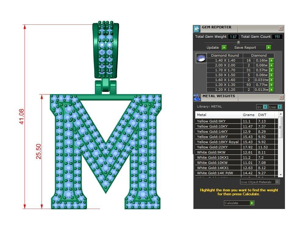 Diamond Alphabet Pendant Letter M 3D print model_9