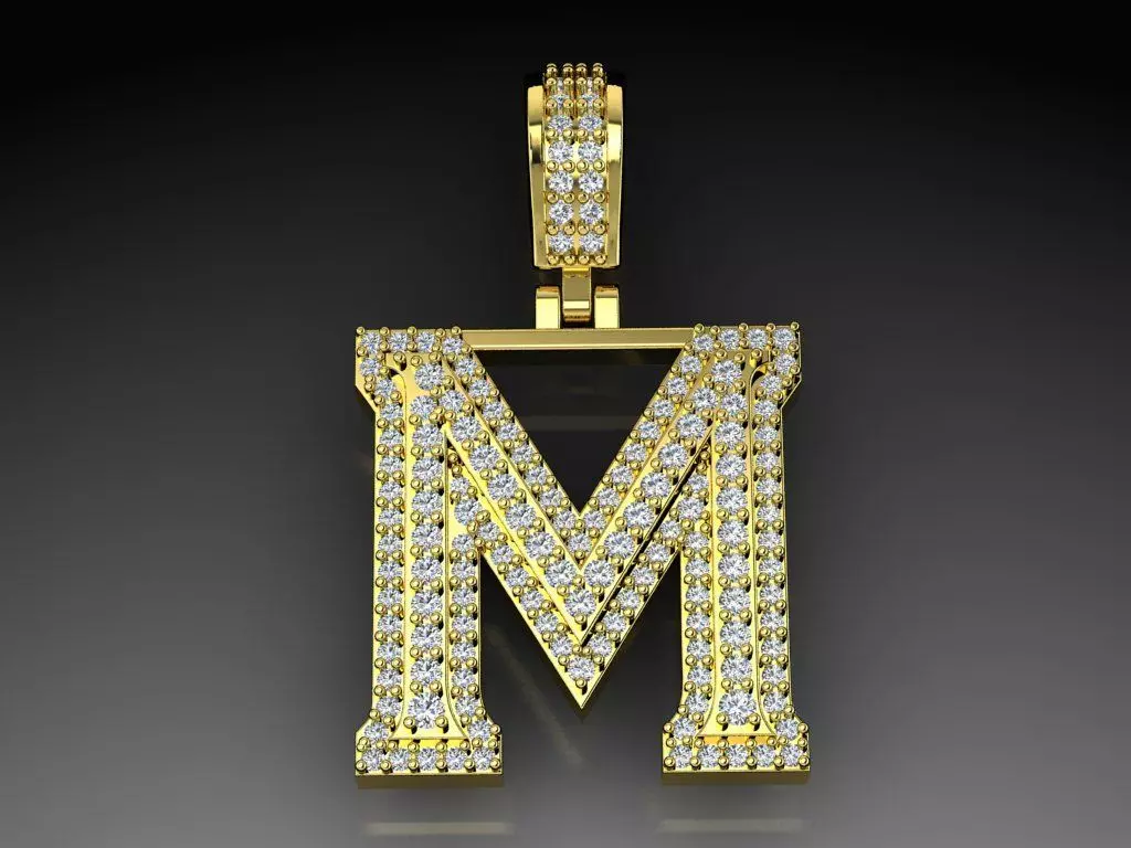 Diamond Alphabet Pendant Letter M 3D print model_0