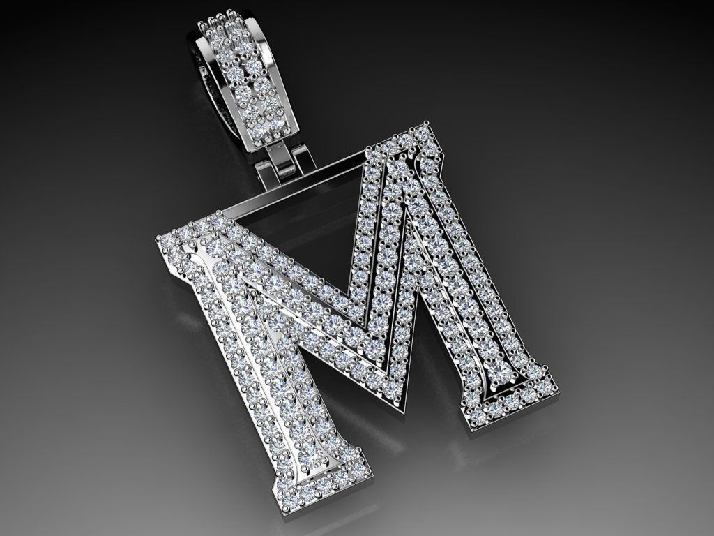 Diamond Alphabet Pendant Letter M 3D print model_14