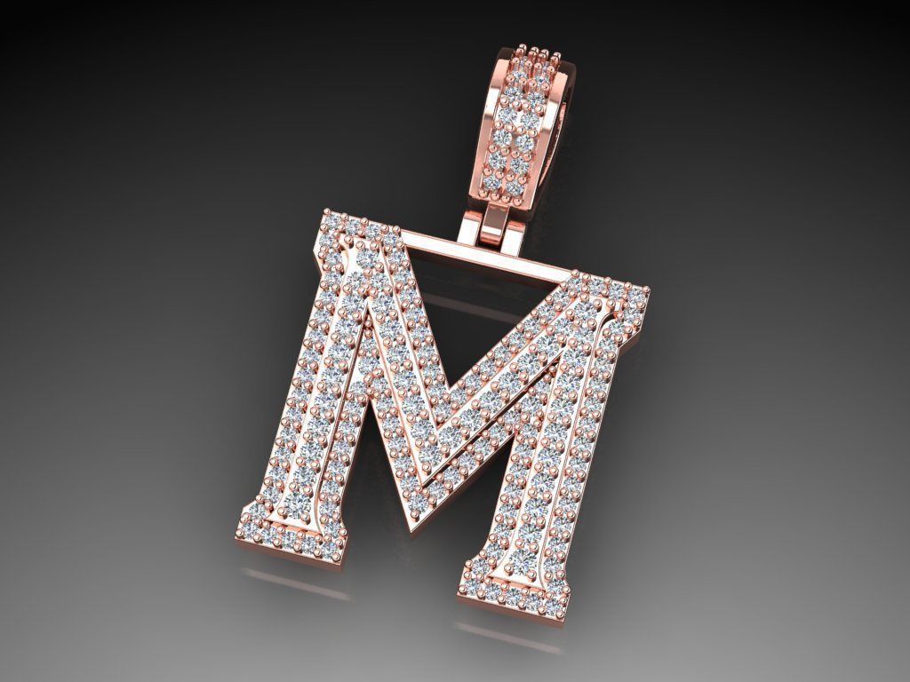 Diamond Alphabet Pendant Letter M 3D print model_6