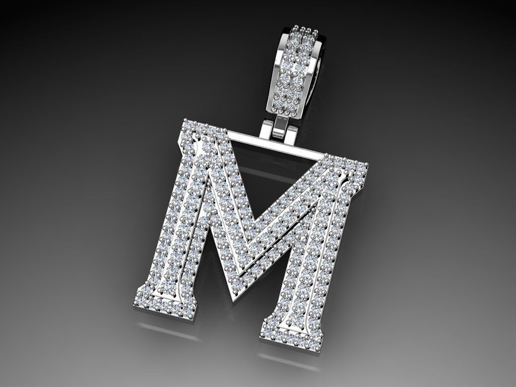 Diamond Alphabet Pendant Letter M 3D print model_7