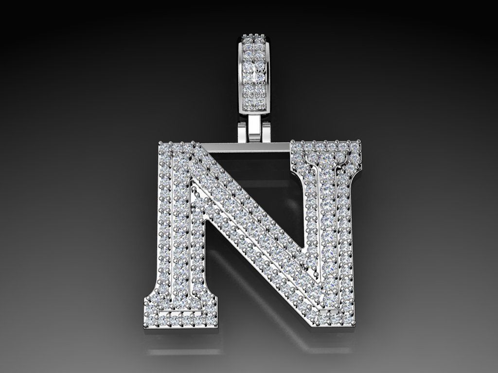 Diamond Alphabet Pendant Letter N 3D print model_5