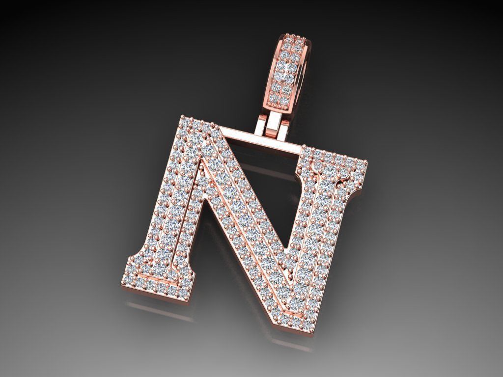 Diamond Alphabet Pendant Letter N 3D print model_15