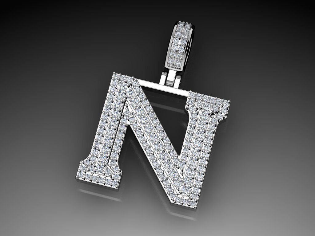 Diamond Alphabet Pendant Letter N 3D print model_7