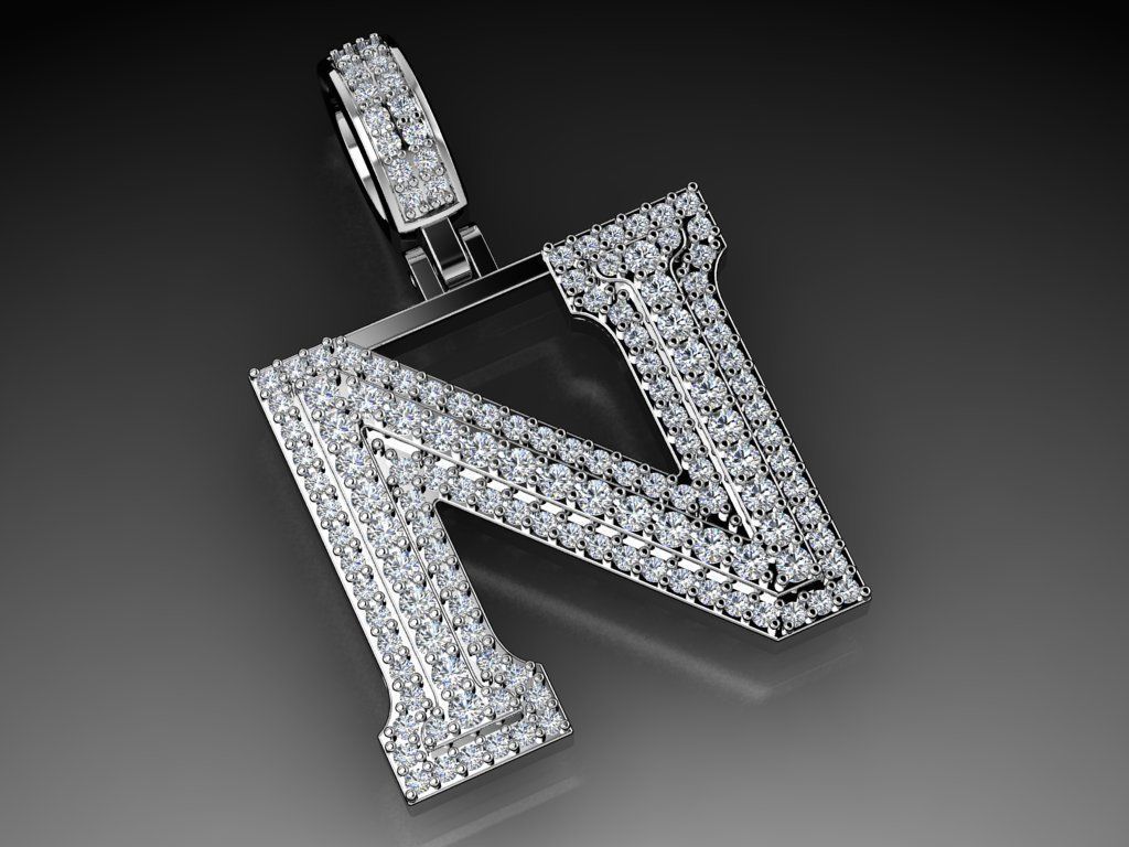 Diamond Alphabet Pendant Letter N 3D print model_14