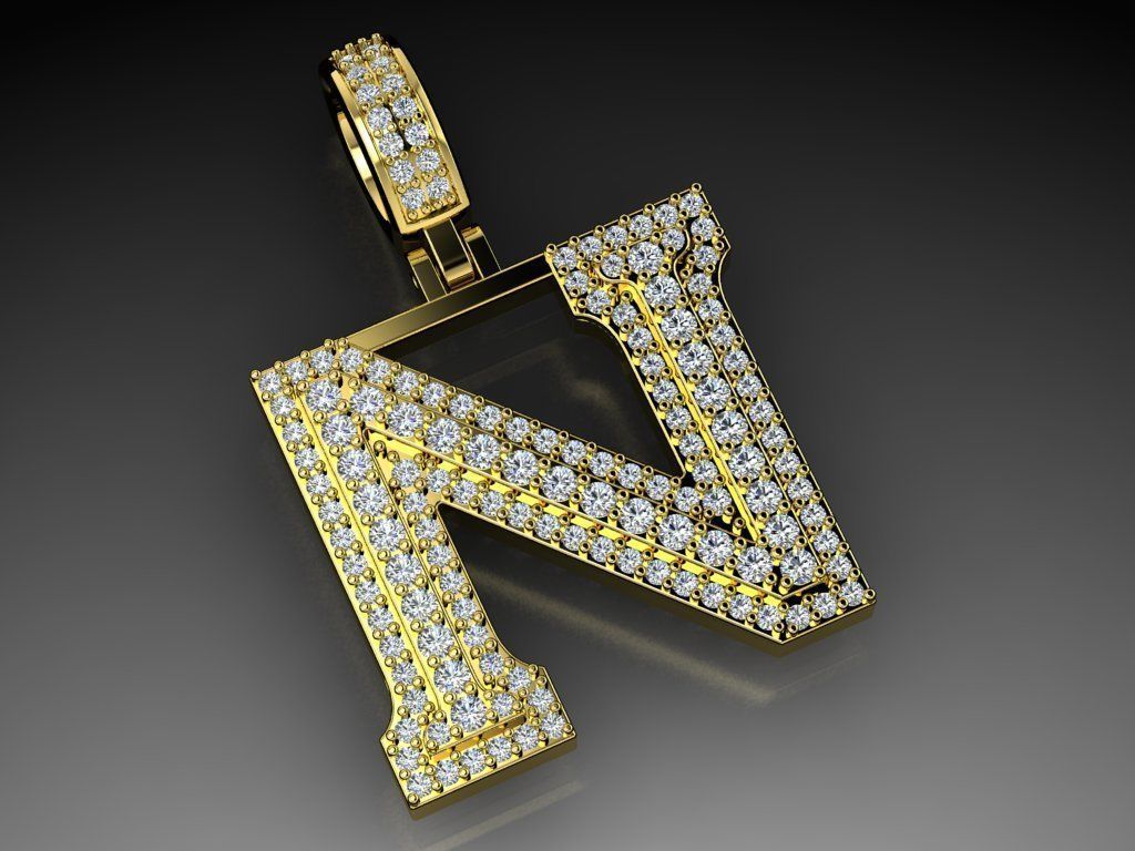 Diamond Alphabet Pendant Letter N 3D print model_11