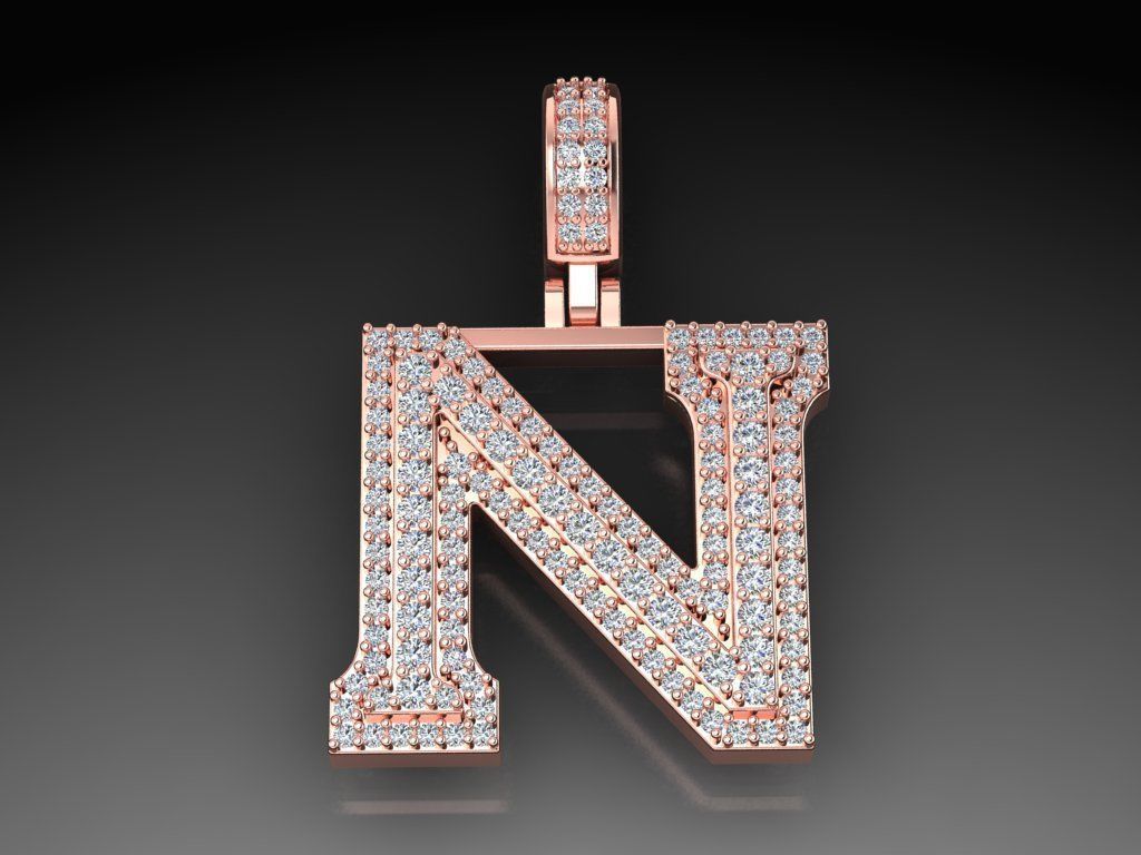 Diamond Alphabet Pendant Letter N 3D print model_4