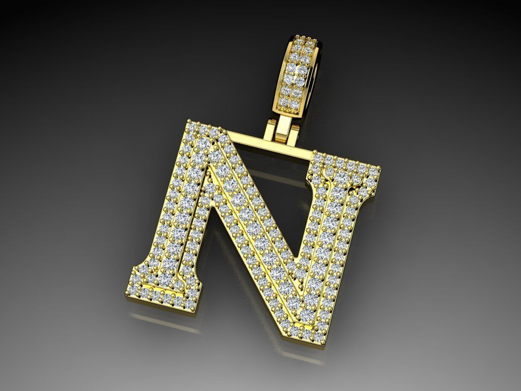 Diamond Alphabet Pendant Letter N 3D print model_17