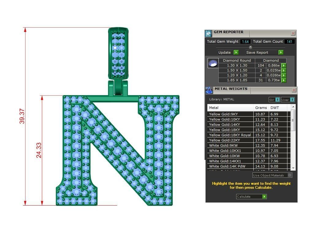 Diamond Alphabet Pendant Letter N 3D print model_9