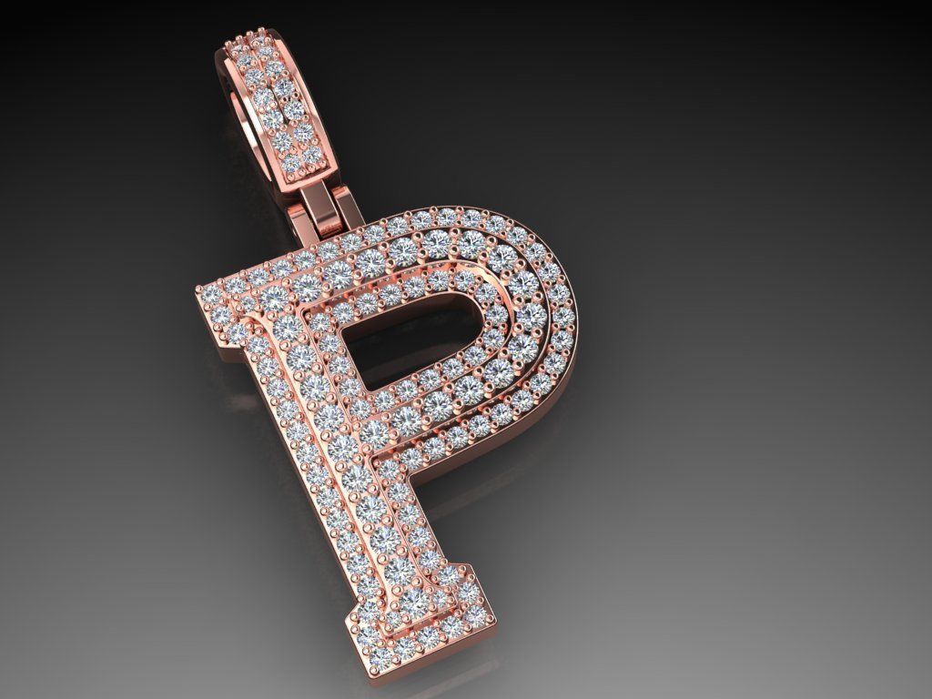 Diamond Alphabet Pendant Letter P 3D print model_13