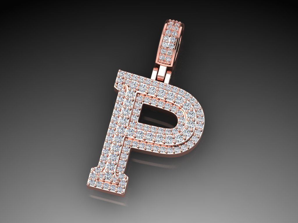 Diamond Alphabet Pendant Letter P 3D print model_12
