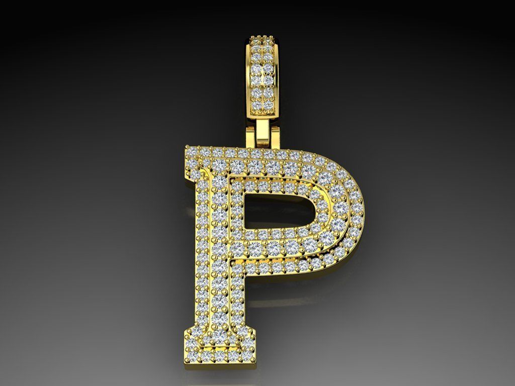 Diamond Alphabet Pendant Letter P 3D print model_10