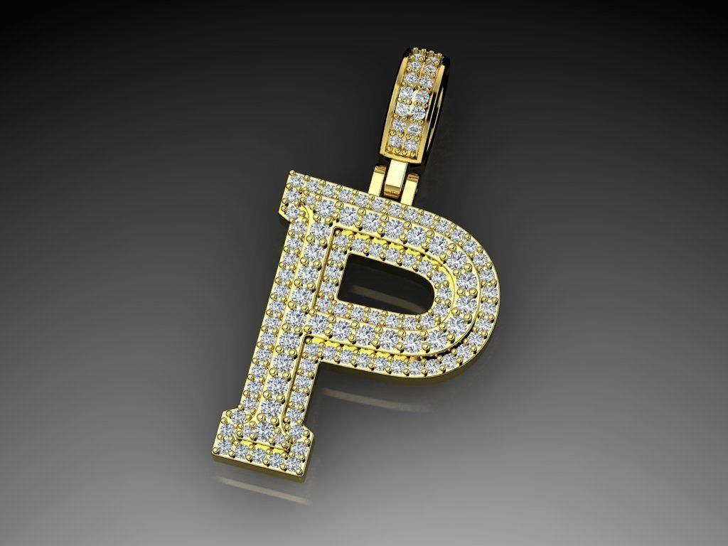 Diamond Alphabet Pendant Letter P 3D print model_8