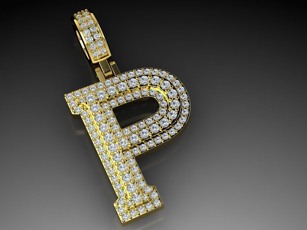 Diamond Alphabet Pendant Letter P 3D print model_1